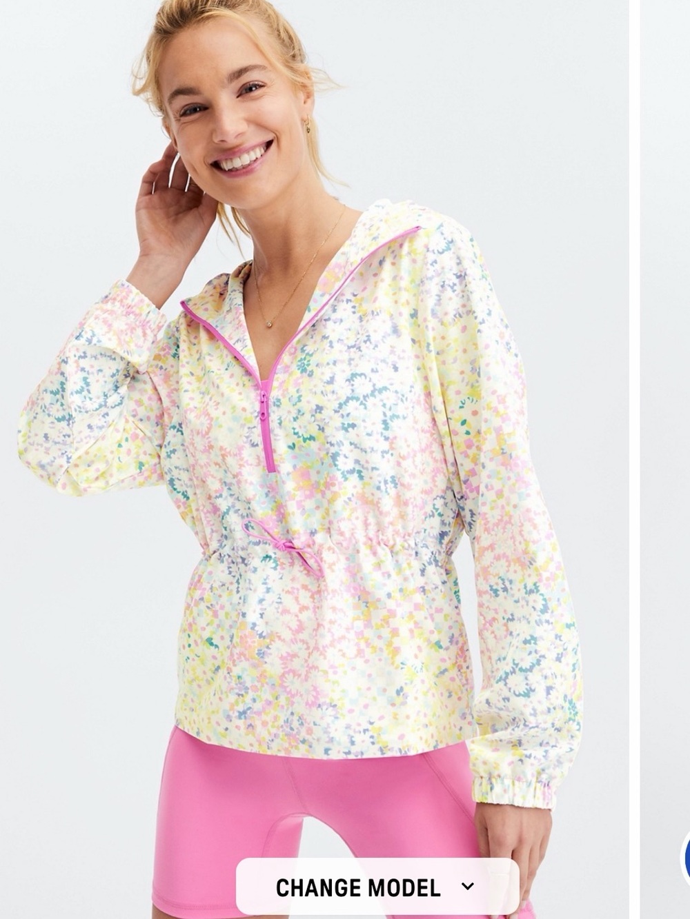 Fabletics Pastel Multicolor Floral Anorak with Pink Trim